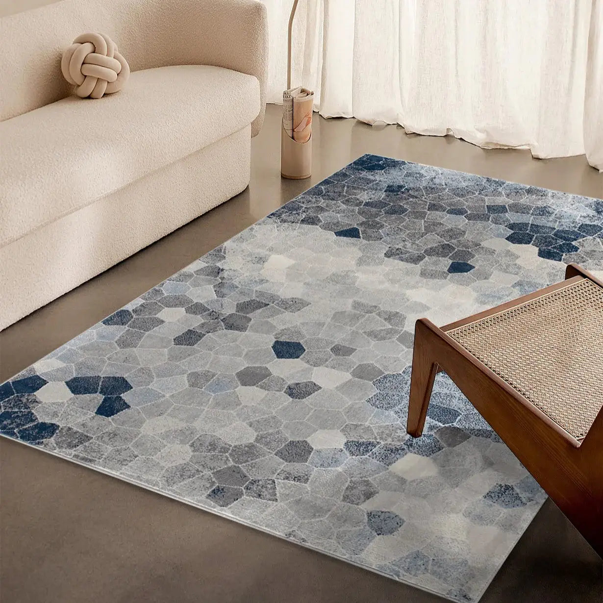 8' X 11' Navy Blue Cobblestone Pattern Area Rug - Homeroots - Flyclothing LLC