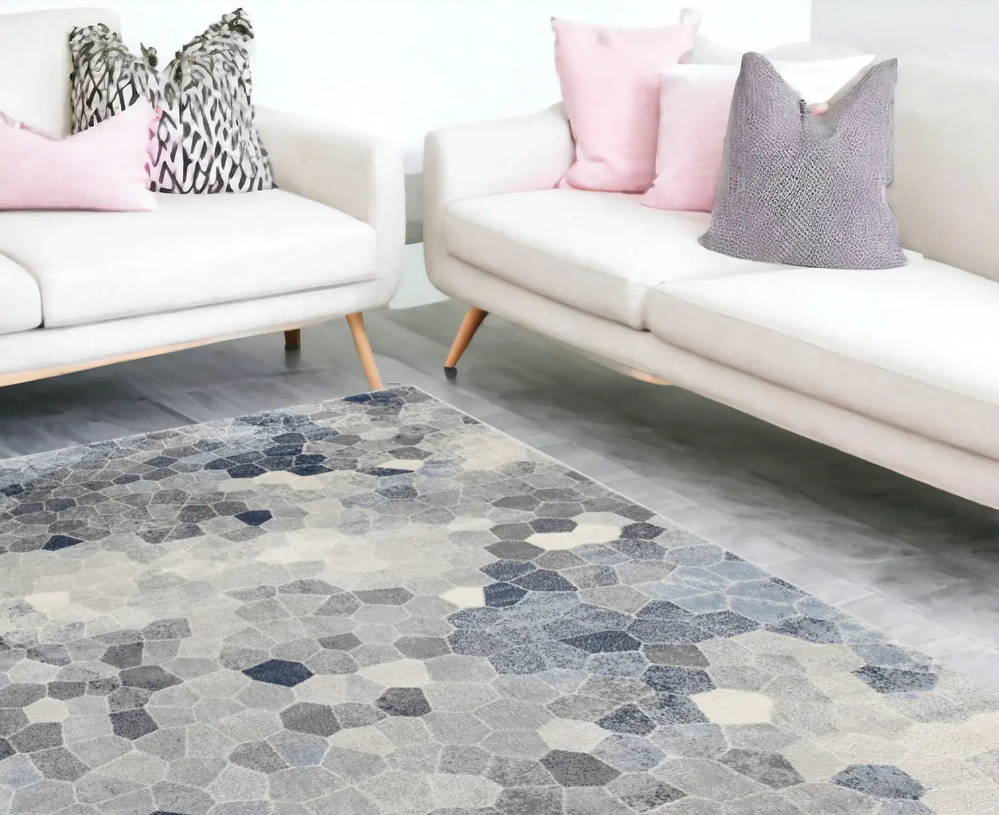 8' X 11' Navy Blue Cobblestone Pattern Area Rug - Homeroots - Flyclothing LLC