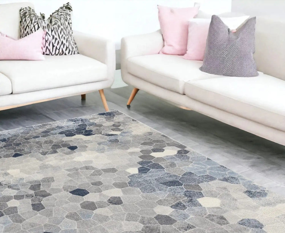 8' X 11' Navy Blue Cobblestone Pattern Area Rug - Homeroots