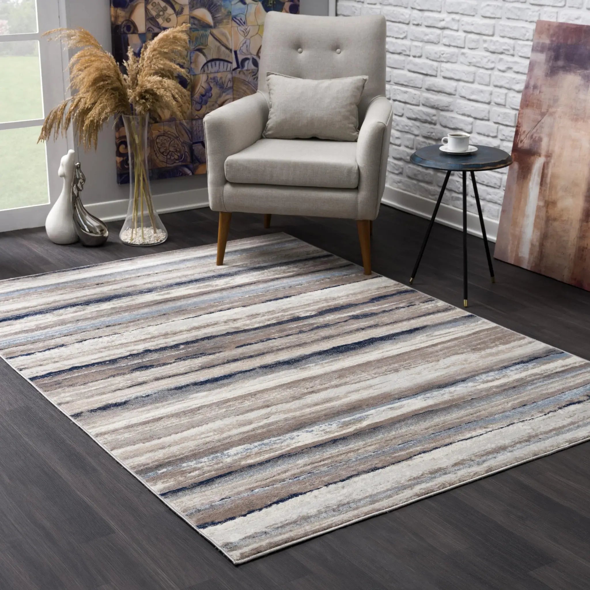 4' X 6' Blue And Beige Distressed Stripes Area Rug - Homeroots - Flyclothing LLC