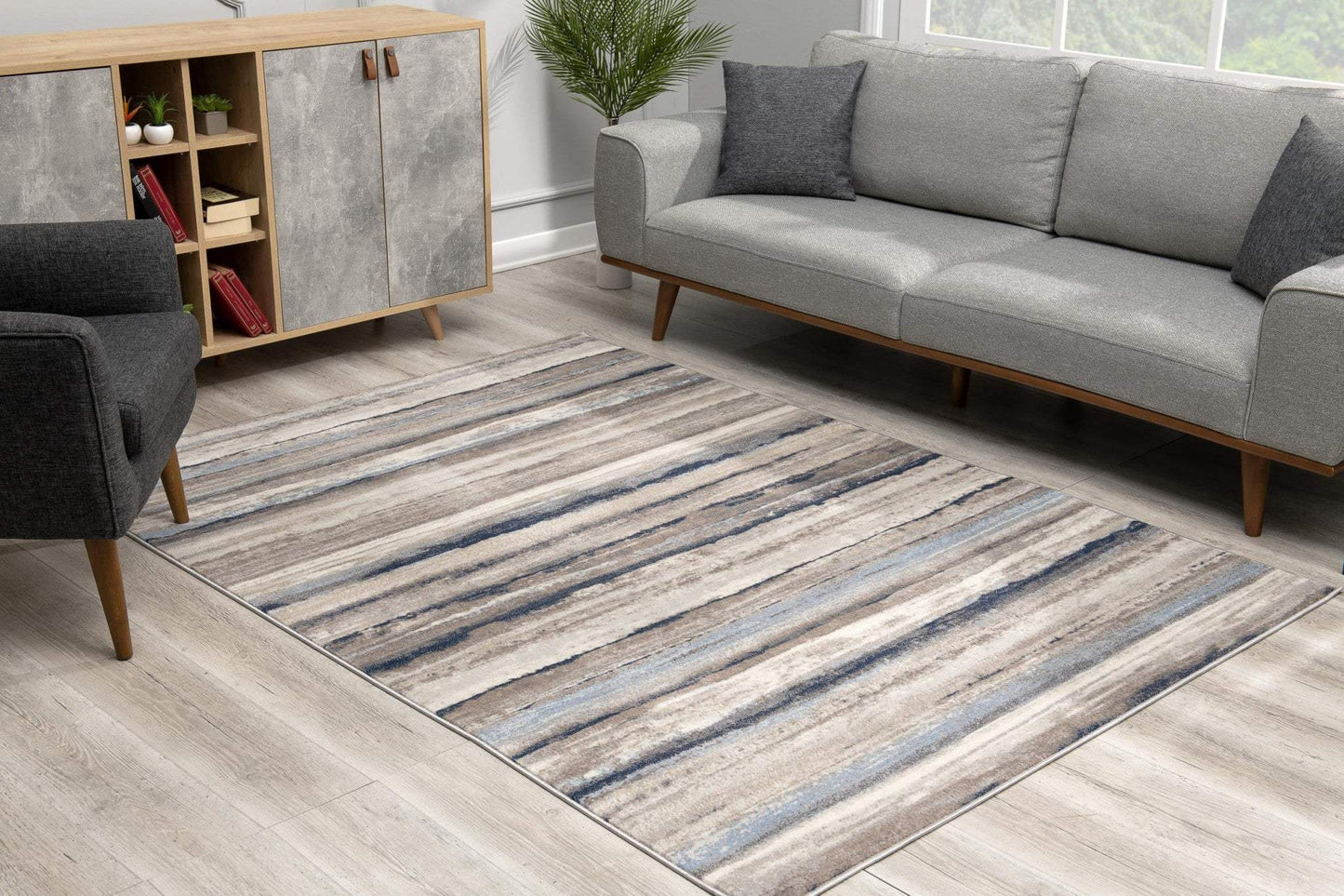 4' X 6' Blue And Beige Distressed Stripes Area Rug - Homeroots - Flyclothing LLC