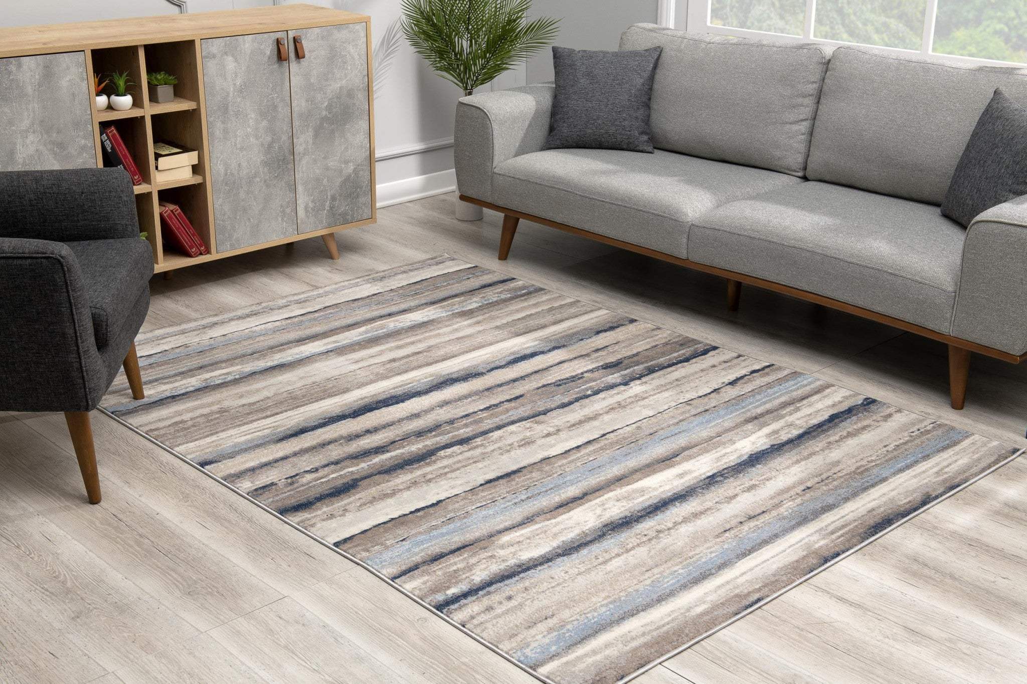 4' X 6' Blue And Beige Distressed Stripes Area Rug - Homeroots - Flyclothing LLC