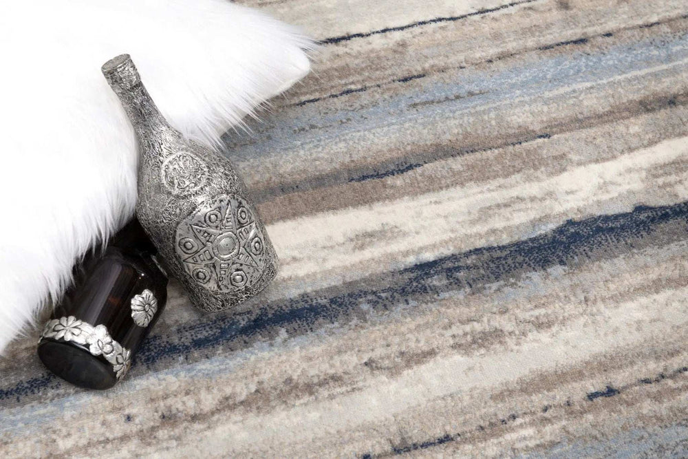 4' X 6' Blue And Beige Distressed Stripes Area Rug - Homeroots - Flyclothing LLC