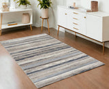 4' X 6' Blue And Beige Distressed Stripes Area Rug - Homeroots