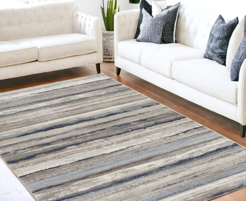 5' X 8' Blue And Beige Distressed Stripes Area Rug - Homeroots