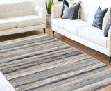5' X 8' Blue And Beige Distressed Stripes Area Rug - Homeroots