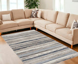 8' X 11' Blue And Beige Distressed Stripes Area Rug - Homeroots