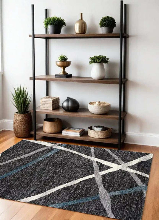 4' X 6' Distressed Black And Gray Abstract Area Rug - Homeroots - Flyclothing LLC