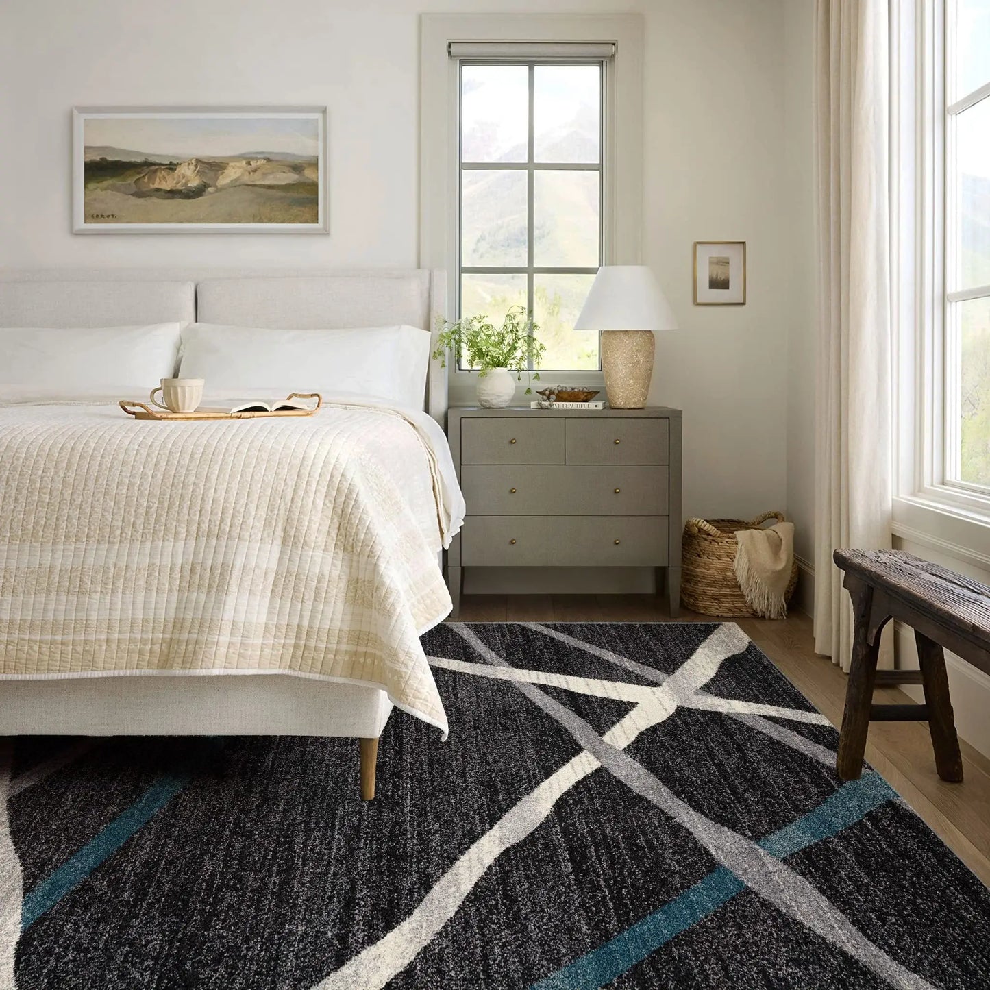 5' X 8' Distressed Black And Gray Abstract Area Rug - Homeroots - Flyclothing LLC