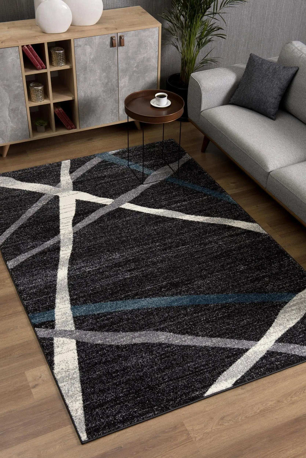8' X 11' Distressed Black And Gray Abstract Area Rug - Homeroots - Flyclothing LLC
