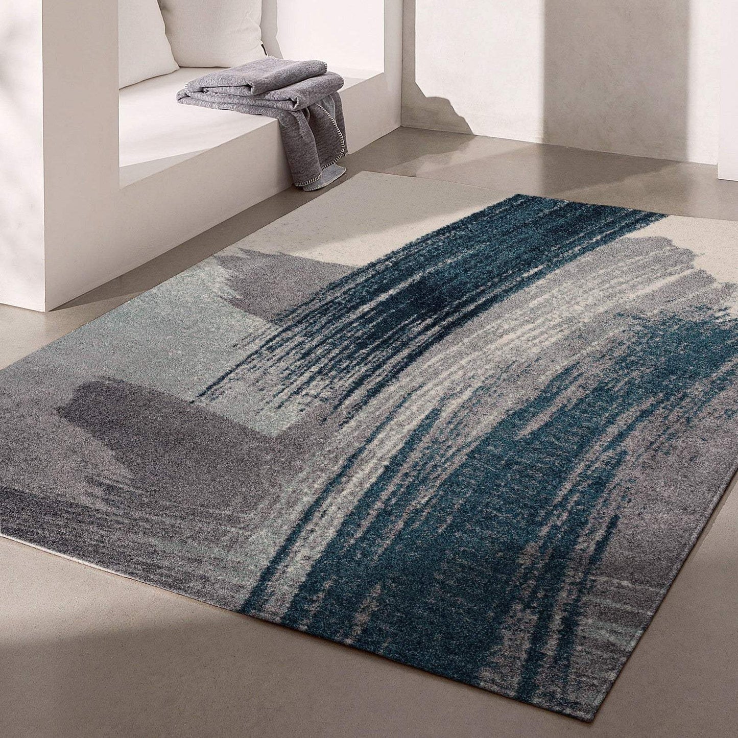 4' X 6' White And Blue Abstract Strokes Area Rug - Homeroots - Flyclothing LLC