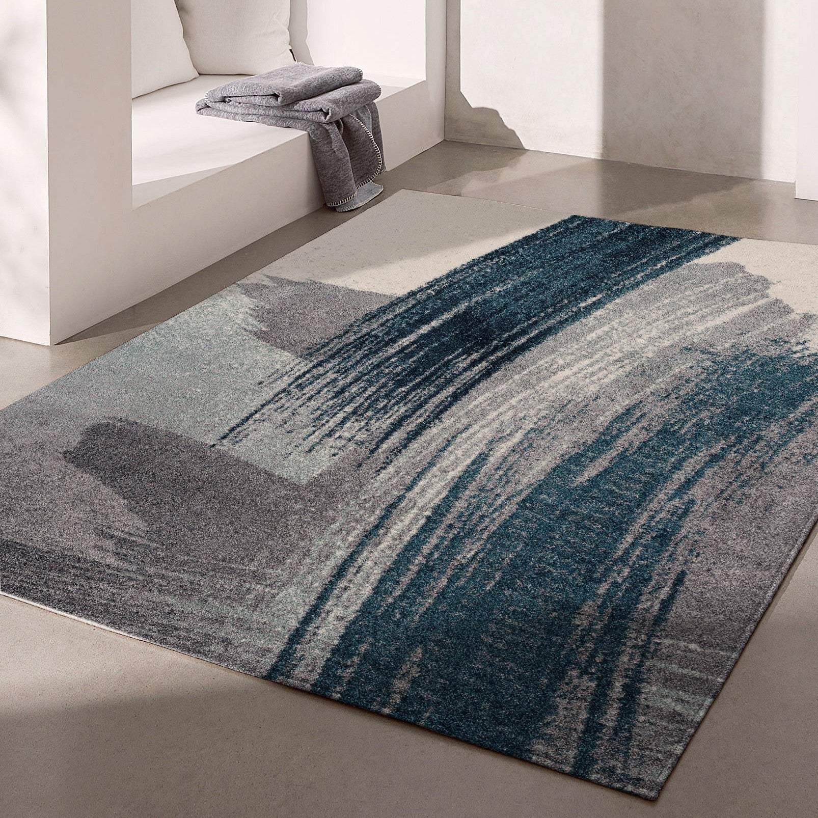 4' X 6' White And Blue Abstract Strokes Area Rug - Homeroots - Flyclothing LLC