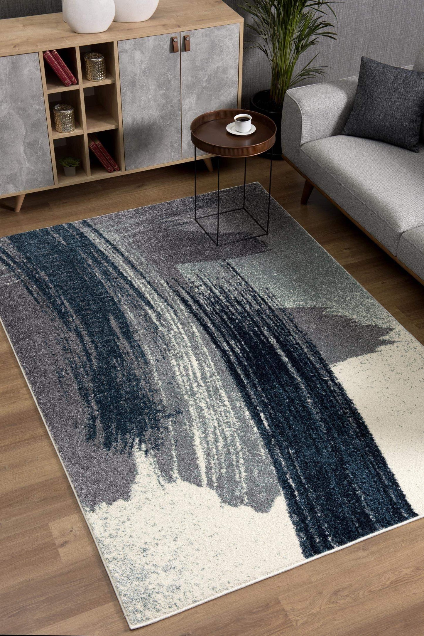 4' X 6' White And Blue Abstract Strokes Area Rug - Homeroots - Flyclothing LLC
