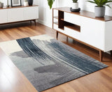4' X 6' White And Blue Abstract Strokes Area Rug - Homeroots