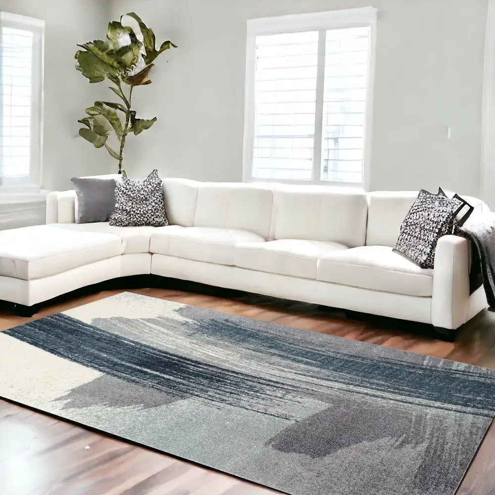 7' X 9' White And Blue Abstract Strokes Area Rug - Homeroots - Flyclothing LLC