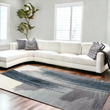 7' X 9' White And Blue Abstract Strokes Area Rug - Homeroots