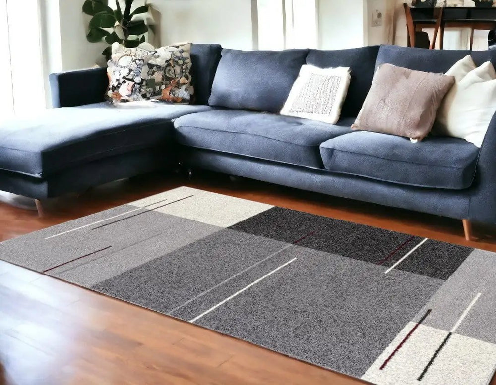 7' X 9' Gray Modern Geometric Area Rug - Homeroots