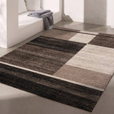 7' X 9' Brown And Beige Abstract Blocks Area Rug - Homeroots