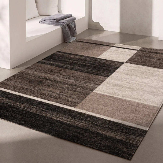 8' X 11' Brown And Beige Abstract Blocks Area Rug - Homeroots - Flyclothing LLC