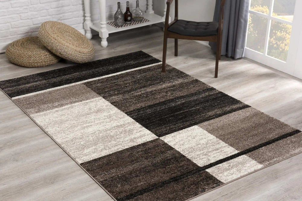 8' X 11' Brown And Beige Abstract Blocks Area Rug - Homeroots - Flyclothing LLC