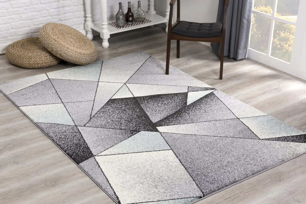 4' X 6' Gray And Blue Prism Pattern Area Rug - Homeroots - Flyclothing LLC