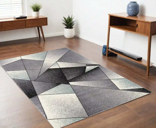 4' X 6' Gray And Blue Prism Pattern Area Rug - Homeroots - Flyclothing LLC