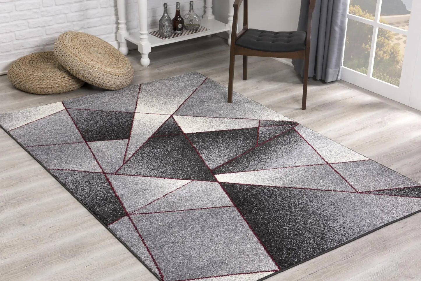4' X 6' Grey Red Geometric Area Rug - Homeroots - Flyclothing LLC