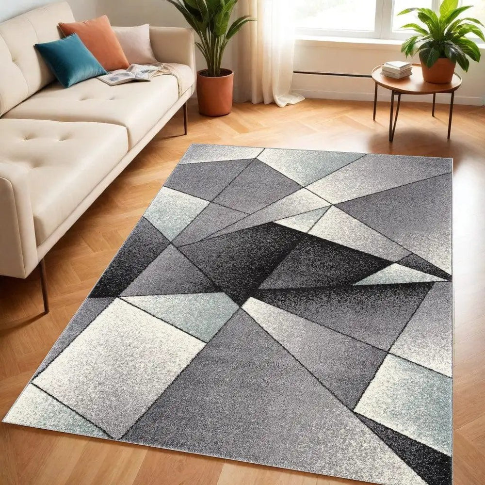 4' X 6' Grey Red Geometric Area Rug - Homeroots