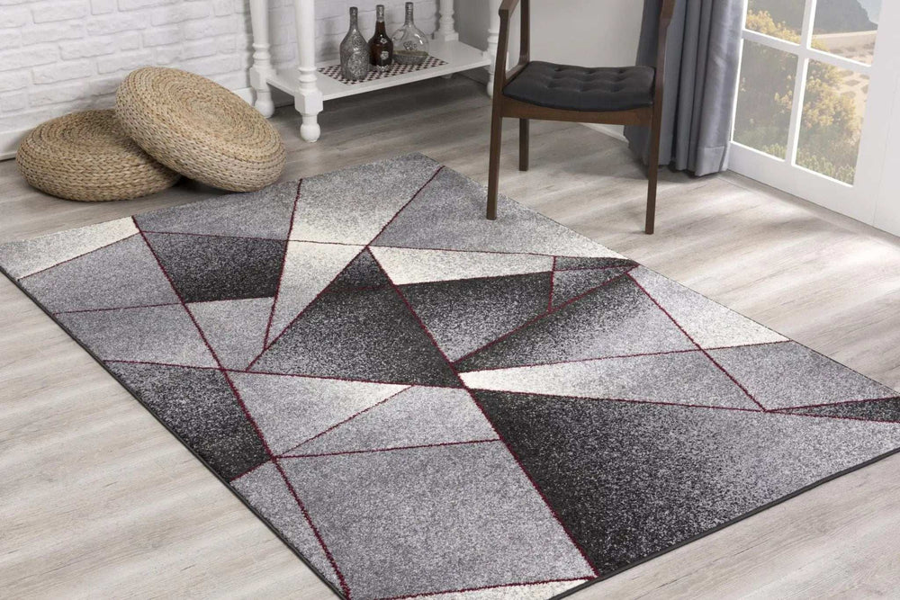 8' X 11' Grey Red Geometric Area Rug - Homeroots - Flyclothing LLC