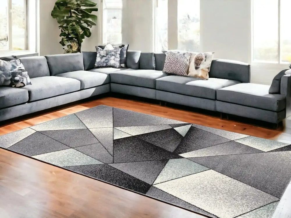 8' X 11' Grey Red Geometric Area Rug - Homeroots