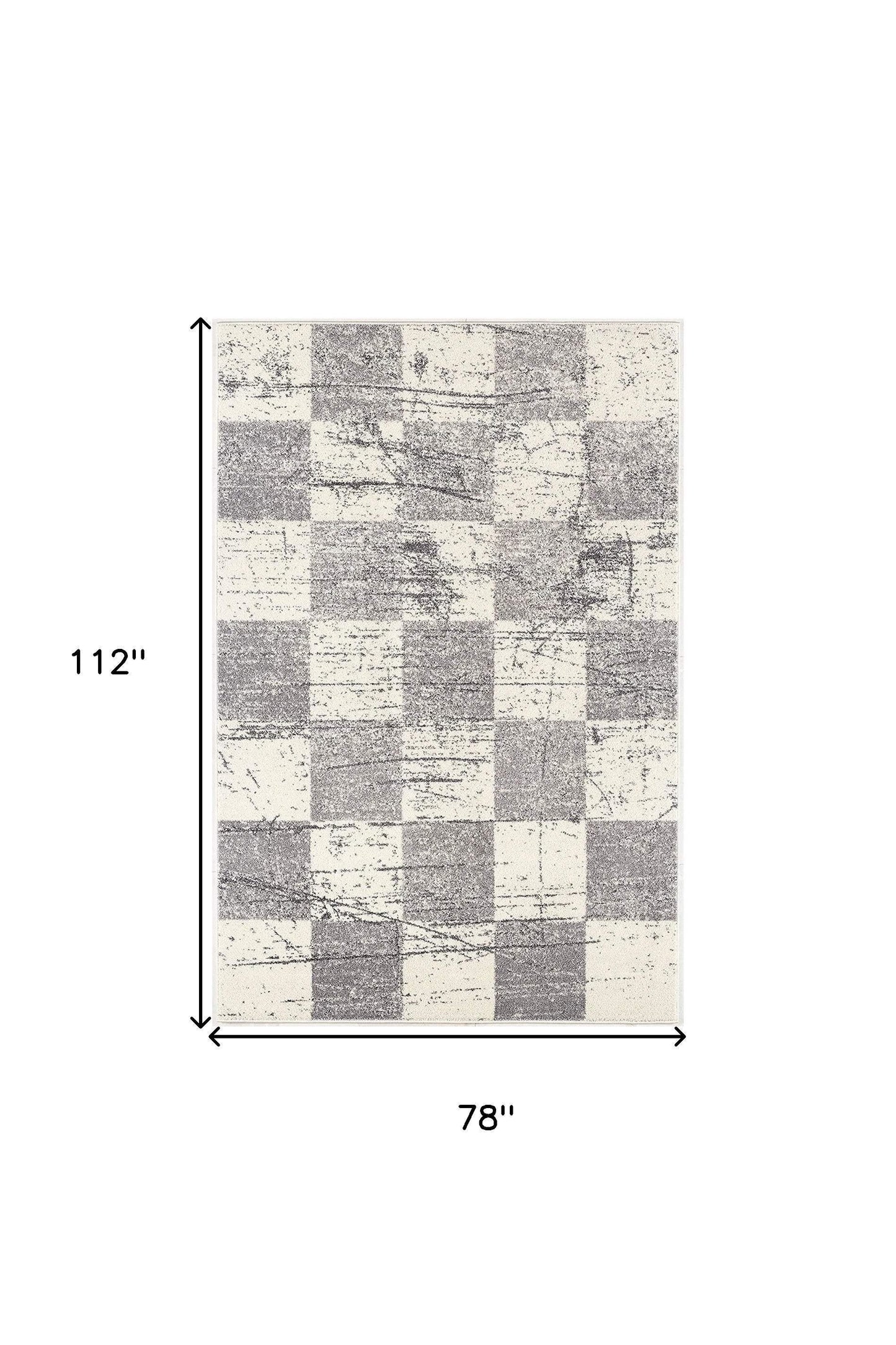 7' X 9' Gray and White Checkered Power Loom Distressed Area Rug - Homeroots - Flyclothing LLC