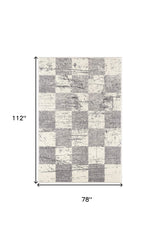 7' X 9' Gray and White Checkered Power Loom Distressed Area Rug - Homeroots - Flyclothing LLC