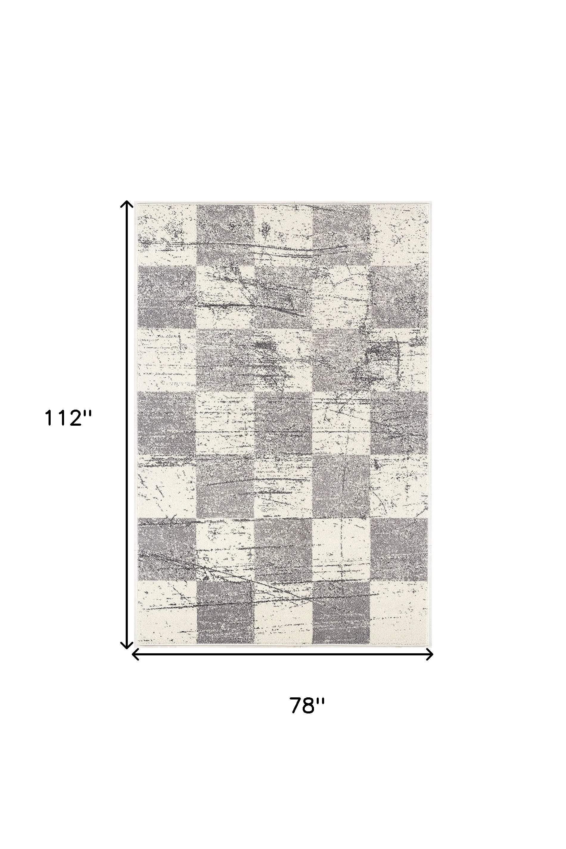 7' X 9' Gray and White Checkered Power Loom Distressed Area Rug - Homeroots - Flyclothing LLC