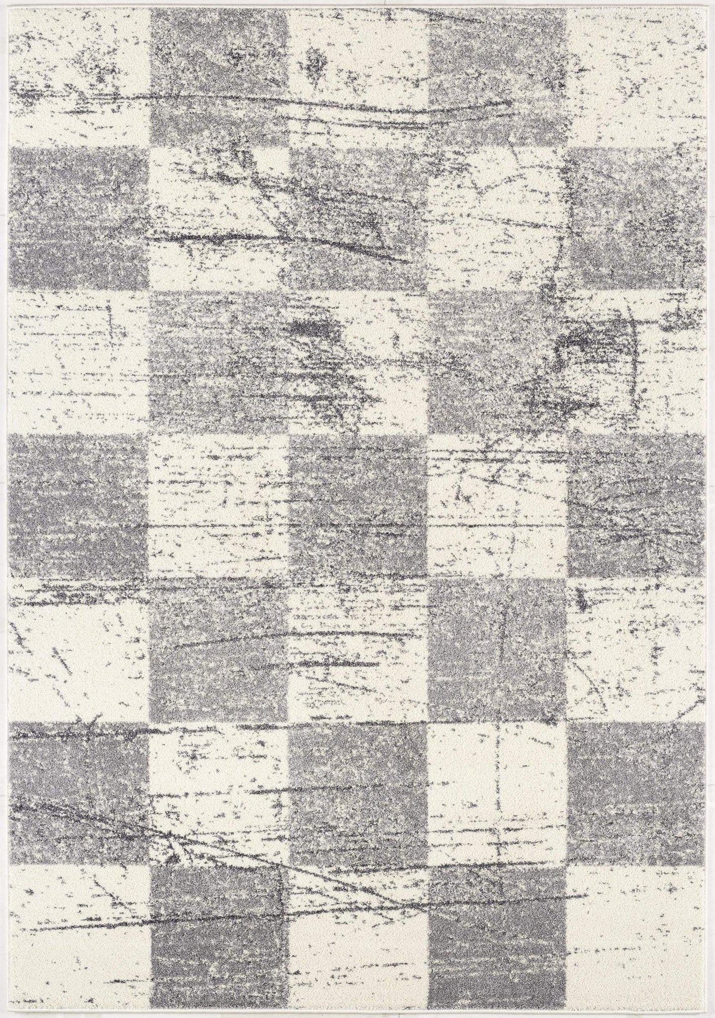 7' X 9' Gray and White Checkered Power Loom Distressed Area Rug - Homeroots - Flyclothing LLC