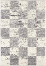 7' X 9' Gray and White Checkered Power Loom Distressed Area Rug - Homeroots - Flyclothing LLC