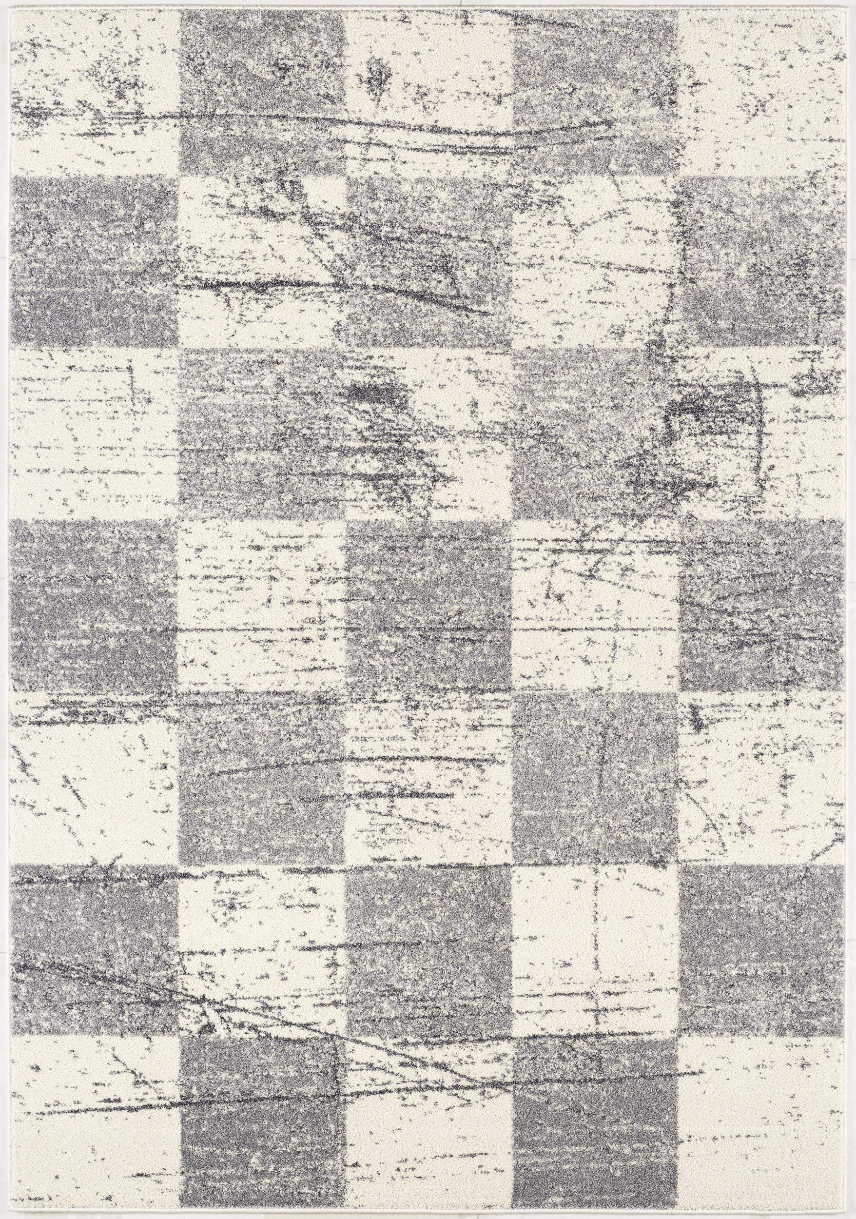 7' X 9' Gray and White Checkered Power Loom Distressed Area Rug - Homeroots - Flyclothing LLC