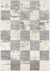 7' X 9' Gray and White Checkered Power Loom Distressed Area Rug - Homeroots