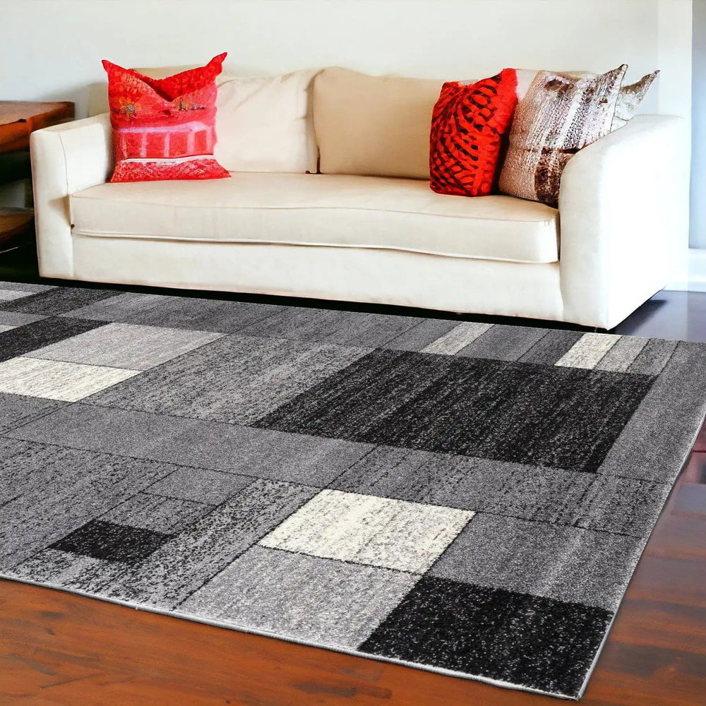 8' X 11' Gray Distressed Geometric Area Rug - Homeroots