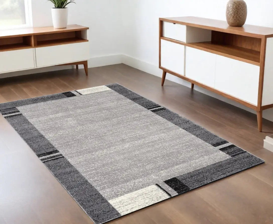 4' X 6' Gray Modern Bordered Area Rug - Homeroots - Flyclothing LLC