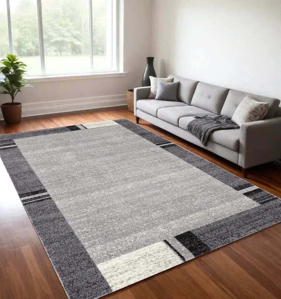 5' X 8' Gray Modern Bordered Area Rug - Homeroots - Flyclothing LLC