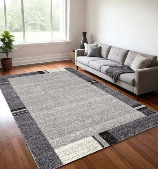 5' X 8' Gray Modern Bordered Area Rug - Homeroots - Flyclothing LLC