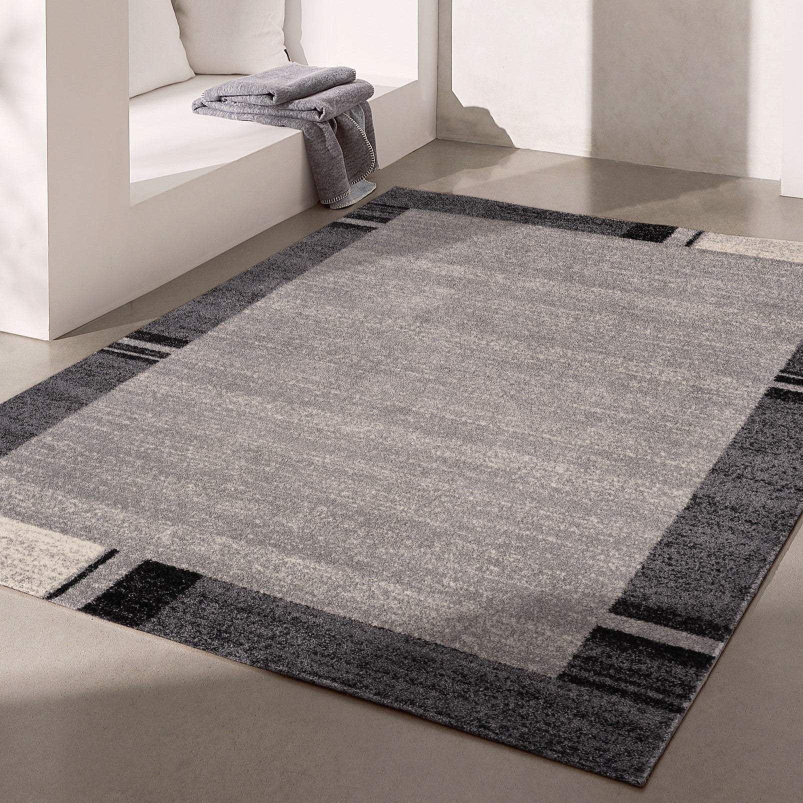 7' X 9' Gray Modern Bordered Area Rug - Homeroots - Flyclothing LLC