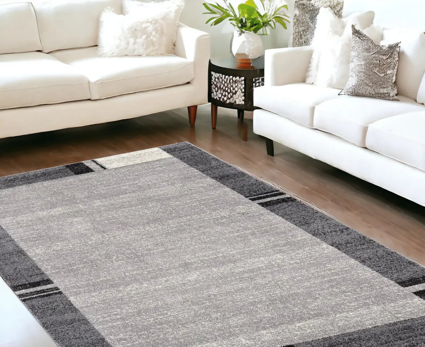 7' X 9' Gray Modern Bordered Area Rug - Homeroots - Flyclothing LLC