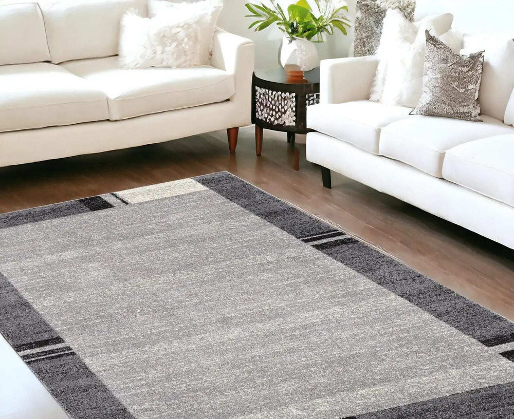 8' X 11' Gray Modern Bordered Area Rug - Homeroots - Flyclothing LLC