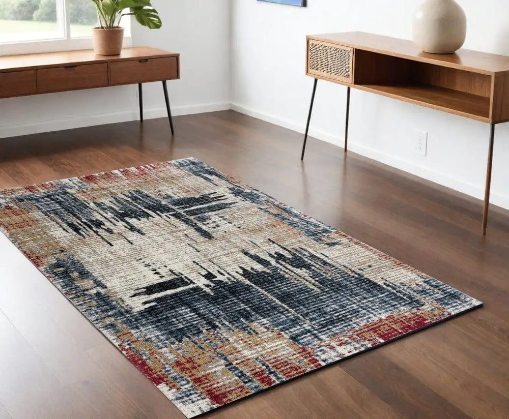 4' X 6' Blue And Ivory Abstract Area Rug - Homeroots