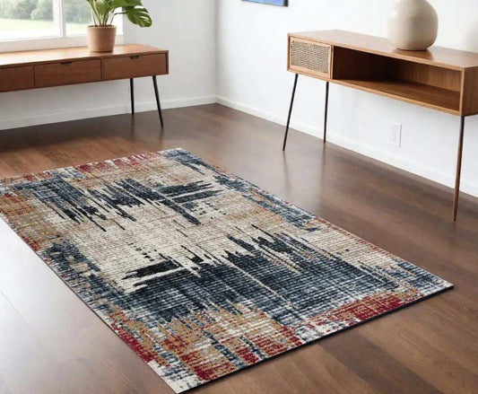 4' X 6' Blue And Ivory Abstract Area Rug - Homeroots - Flyclothing LLC