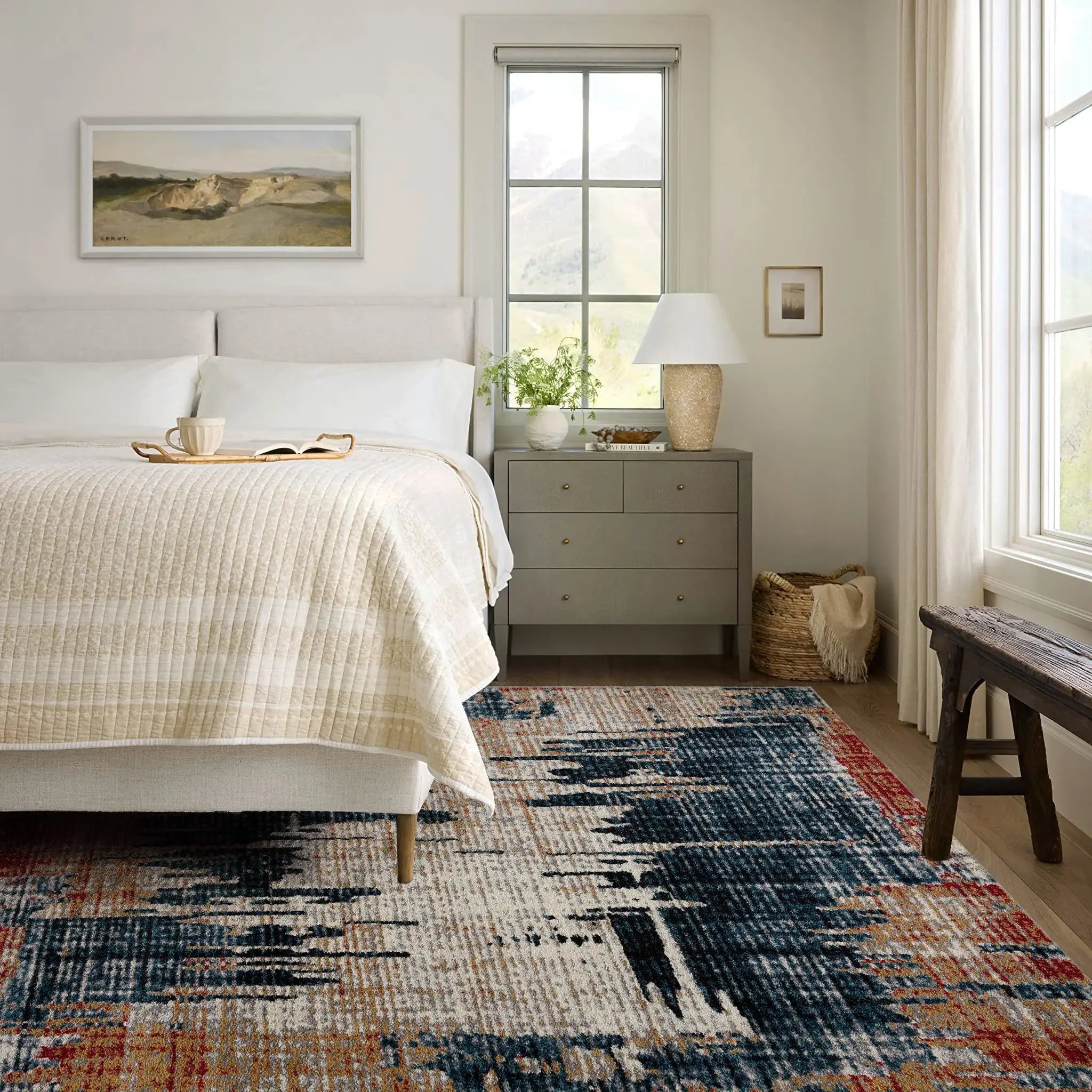 8' X 11' Blue And Ivory Abstract Area Rug - Homeroots - Flyclothing LLC