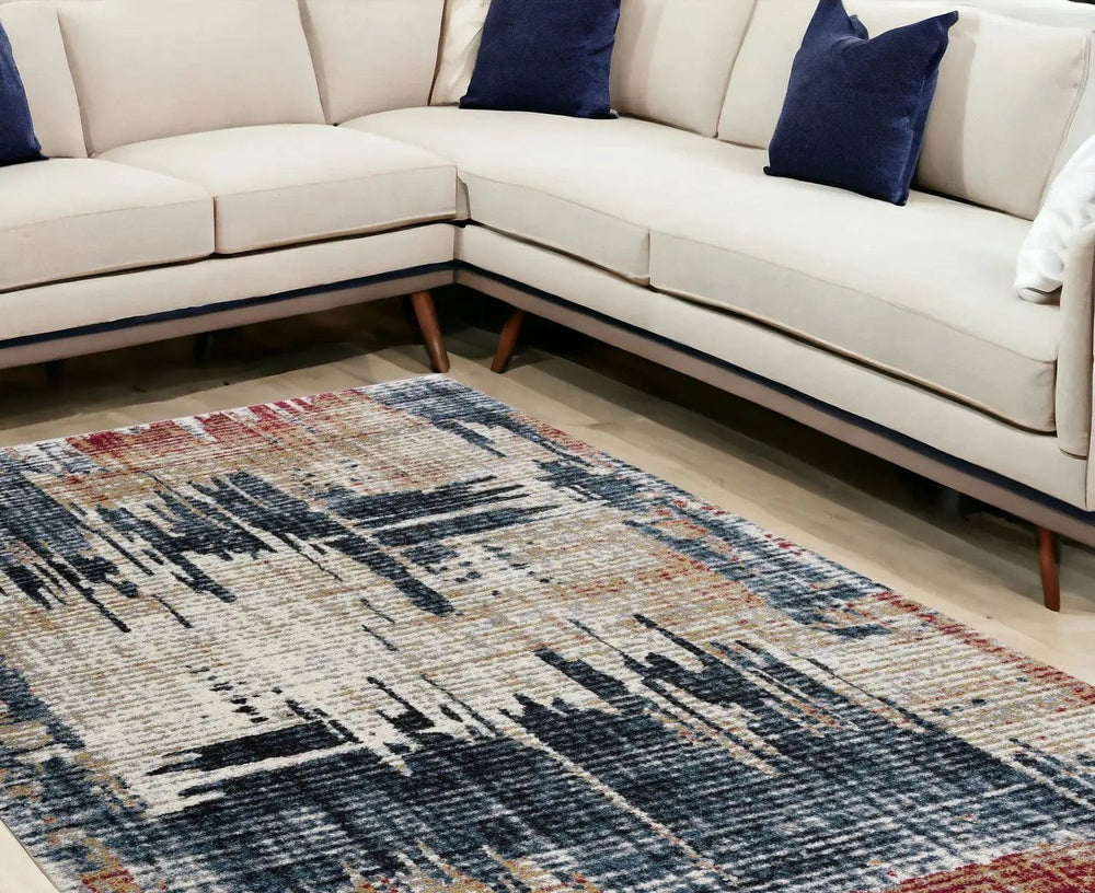 8' X 11' Blue And Ivory Abstract Area Rug - Homeroots