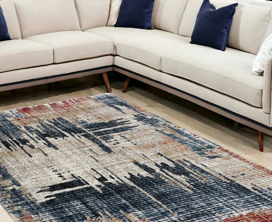 8' X 11' Blue And Ivory Abstract Area Rug - Homeroots - Flyclothing LLC