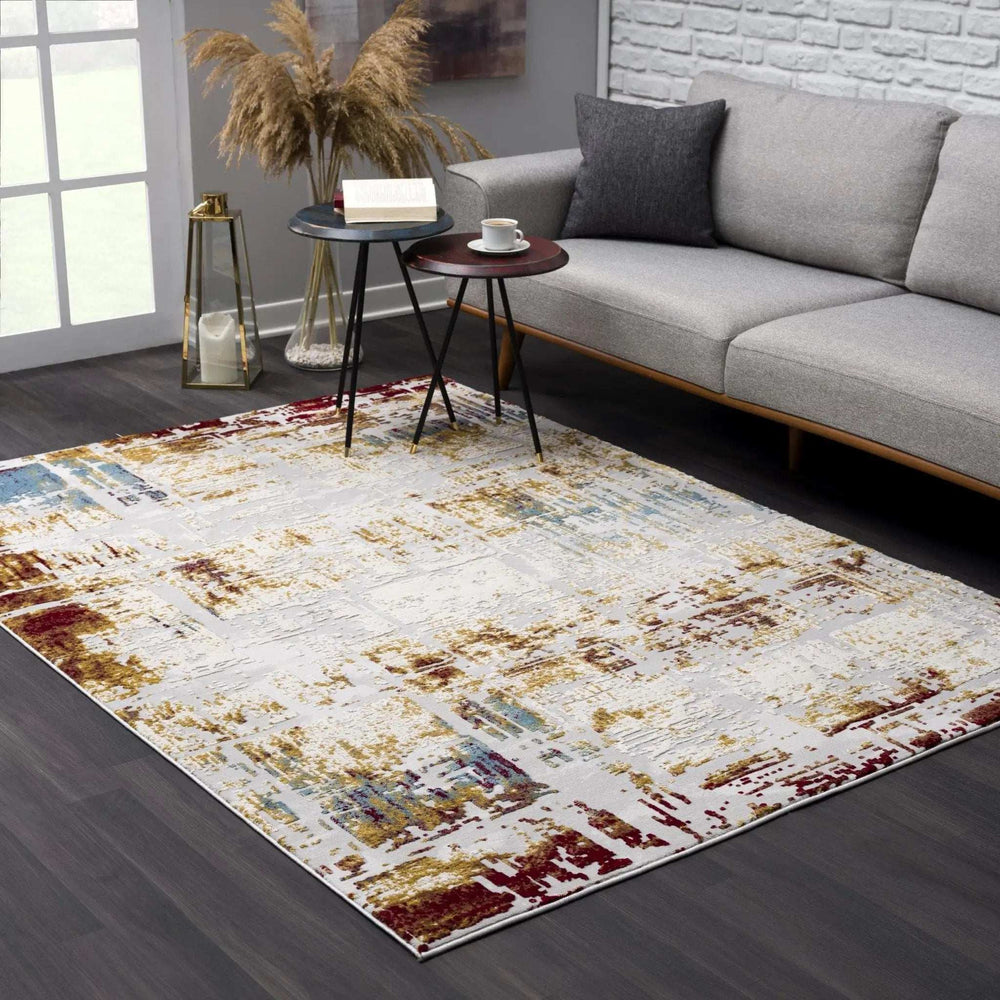 4' X 6' Abstract Beige And Gold Modern Area Rug - Homeroots - Flyclothing LLC